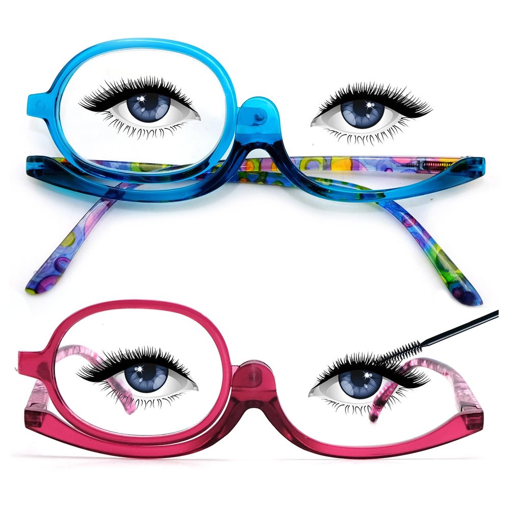 Sehnsucht 2 Pairs Eye Make Up Reading Glasses Womens Magnifying Cosmetic Readers Rotating Makeup Glasses for Women Blue Purple Tortoise 3660 1.00