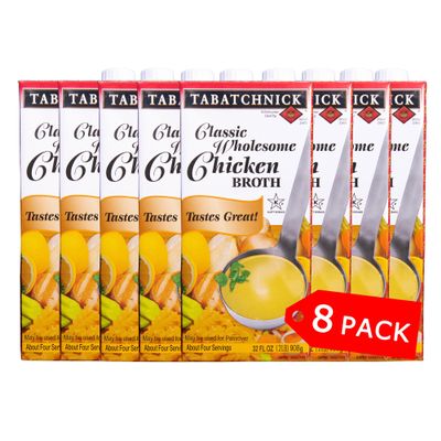 Tabatchnick Classic Wholesome Chicken Broth Real Chicken Broth (8 Pack) 32oz, Certified Kosher, Fat Free, No Sugar Added, 10 Calories Per Serving, Gluten Free, Soup, May Be Used For Passover