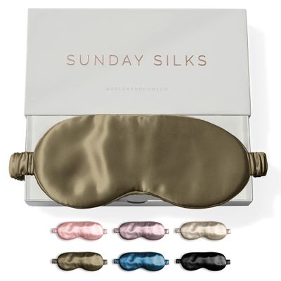 SUNDAYSILKS Exclusive Mulberry Silk Sleep Mask | Soft Eye Covers, Blackout Sleeping Mask for Women & Men | Silk Eye Mask for Sleep, Travel, and Relaxation | Antifaz para Dormir [Olive]