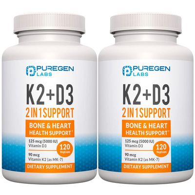 2 in 1 High Potency Formula 90mcg Vitamin K2 (MK7) and 5000 IU Vitamin D3 Supplement for Bone and Heart Health | Non-GMO Formula Vitamin D3 & K2 Complex, Total 240 Capsules I 8 Month Supply