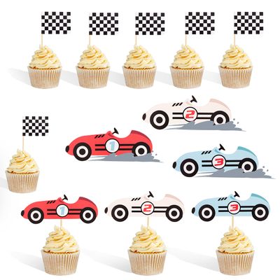 12PCS Vintage Racing Checkered Flag Cupcake Toppers Racing Themed Birthday Party or Baby Shower Cupcake Toppers, Buggy Party Decorations, Party Birthday Decorations Cocktails Fruit Sticks Toothpick