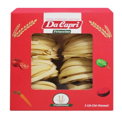 Da Capri Traditional Fettuccine (Pack Of 2) | Artisanal Homemade Pasta | 16 Oz Vegan & Healthy | 100% Natural & Plant-Based | Easy to make & Fast Cooking