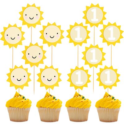 12pcs Sunflower 1st Birthday Cupcake Toppers,You Are My Sunshine First Birthday Decoration, Sunflower Themed One Birthday Party Cupcake Toppers, Prop Photo Prop Decoration