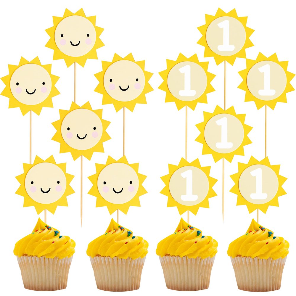 12pcs Sunflower 1st Birthday Cupcake Toppers,You Are My Sunshine First Birthday Decoration, Sunflower Themed One Birthday Party Cupcake Toppers, Prop Photo Prop Decoration
