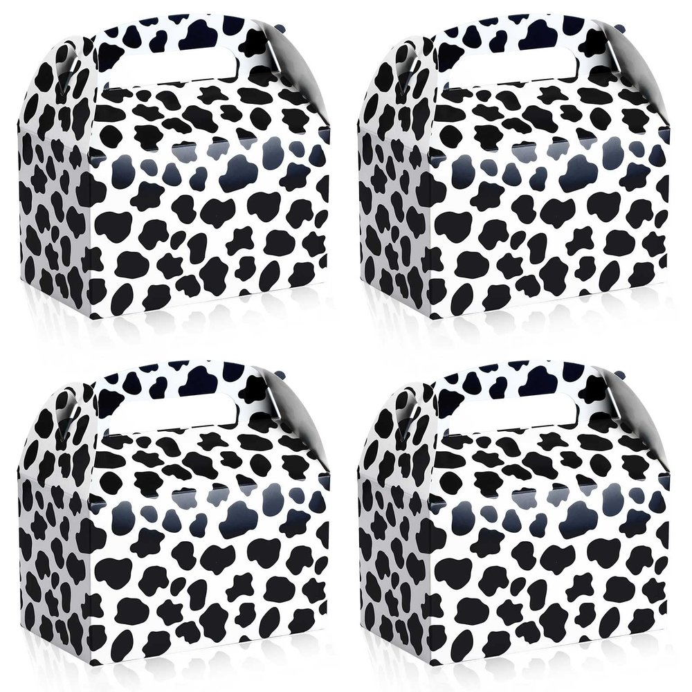 Epakh 24 Pack Cow Party Favor Treat Boxes Candy Treat Present Boxes Cow Print Gift Bags Farm Goodie Boxes for Birthday Wedding Party Supplies Decoration Baby Shower