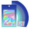 100 Holographic Gradient Mylar Bags with Clear Window, Resealable Zip Pouch, Packaging Party Sample Bags (Gradient Blue, 6.3x9.4 Inch) view 1