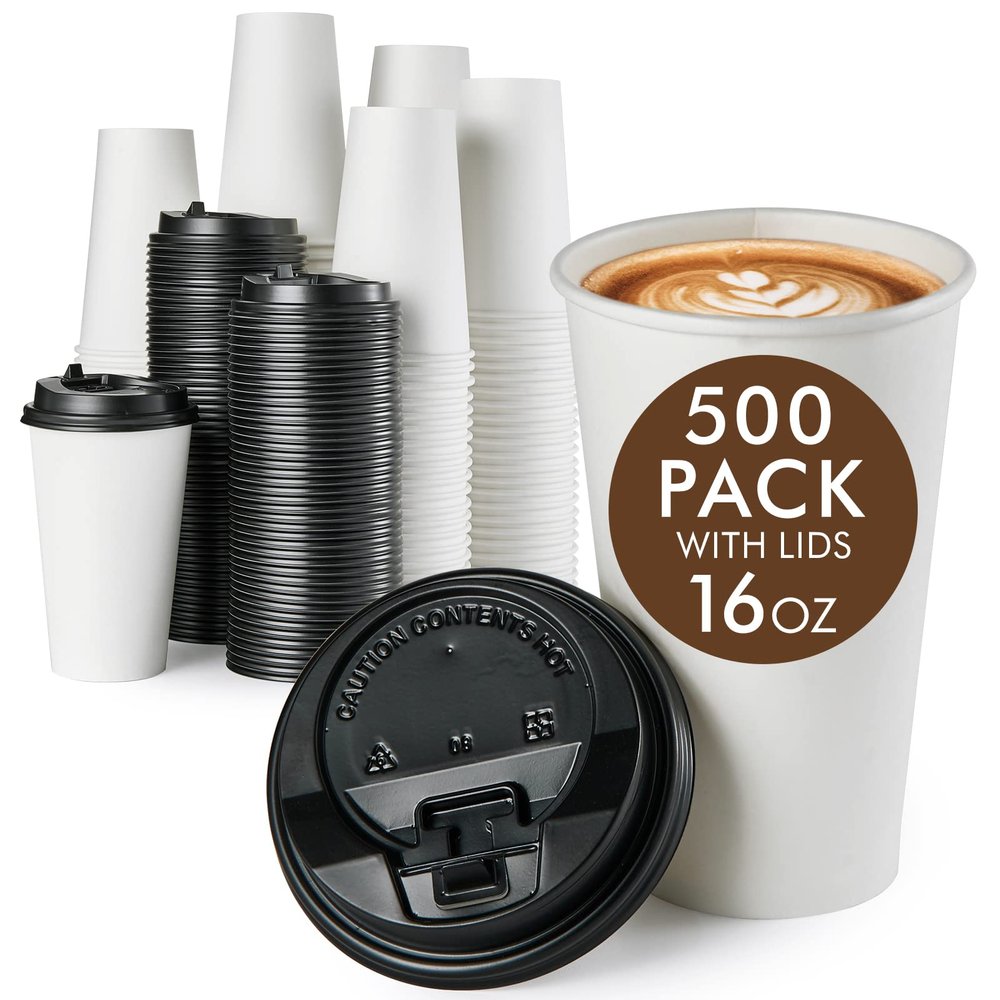 Vplus 500 Pack 16 OZ Paper Coffee Cups, Disposable 16 OZ Coffee Cups With Lids, Cold/Hot Drinking, For Home, Traveling, Stores, Office, And Events