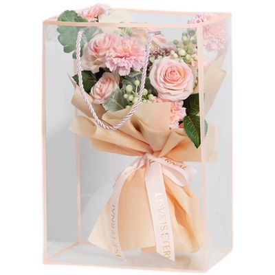 10 Pcs Clear Gift Bags With Handles, Reusable Flower Bouquet Gift Bags Flower Wrapping Plastic Bags Tote Shopping Bags Crafts Wrapping Bags Snack Goodie Bags Party Favor Bags