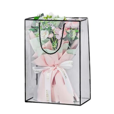 10 Pcs Clear Gift Bags With Handles, Reusable Flower Bouquet Gift Bags Flower Wrapping Plastic Bags Tote Shopping Bags Crafts Wrapping Bags Snack Goodie Bags Party Favor Bags