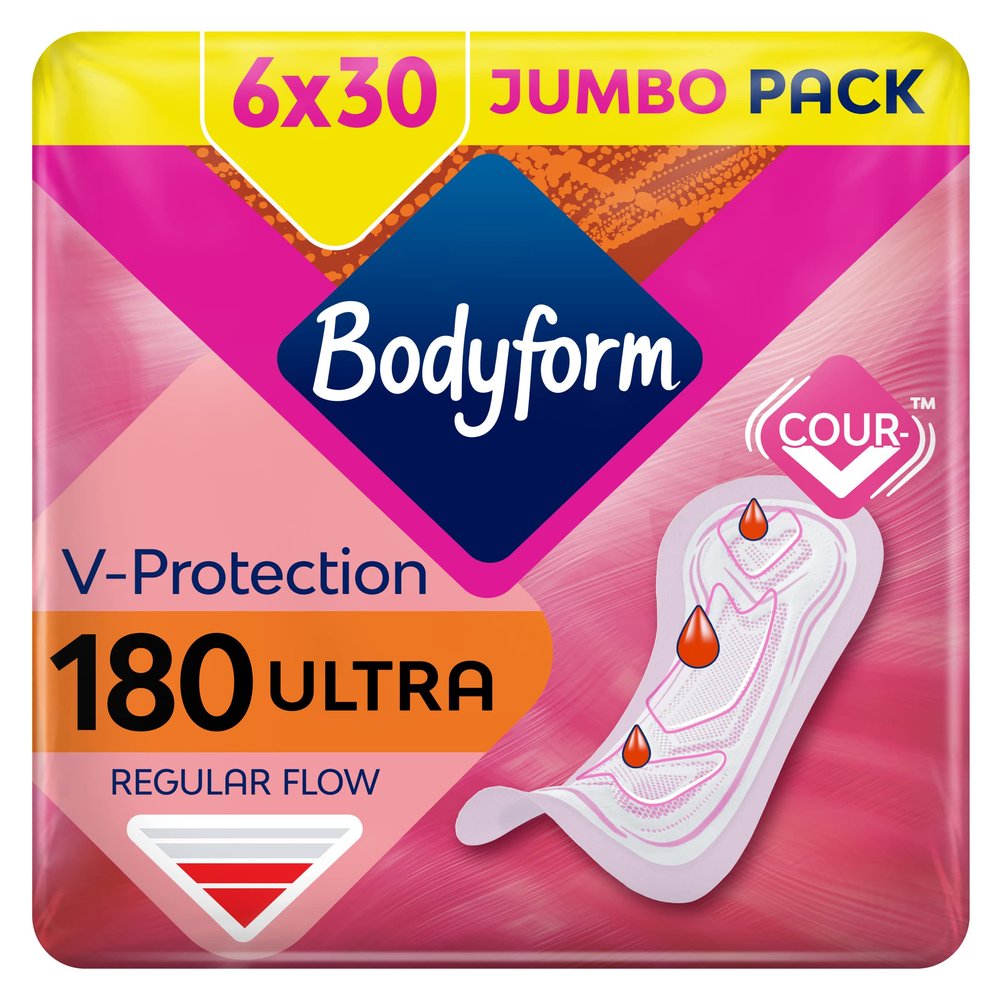 Bodyform Ultra Normal Sanitary Towels, 192 (32 x 6 Packs) Period Pads, SecureFit Leakage Protection, Ultra-Breathable Top Layer