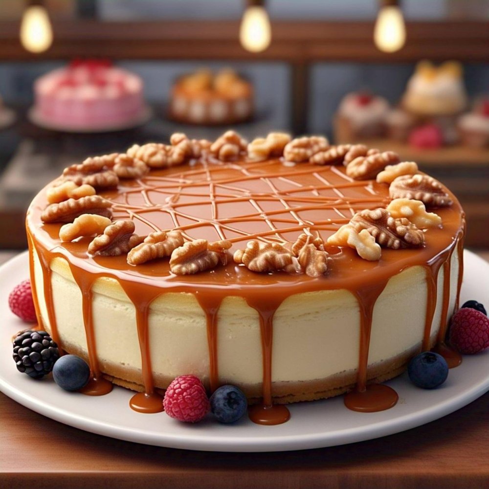 ANDY ANAND CHOCOLATIER Sugar Free Caramel Walnut Cheesecake 9" | No Preservatives Cheesecake & Diabetic Friendly, You Won't Believe It's Delicious | Freshly Made with California Cream Cheese, All-Natural (2 lb)