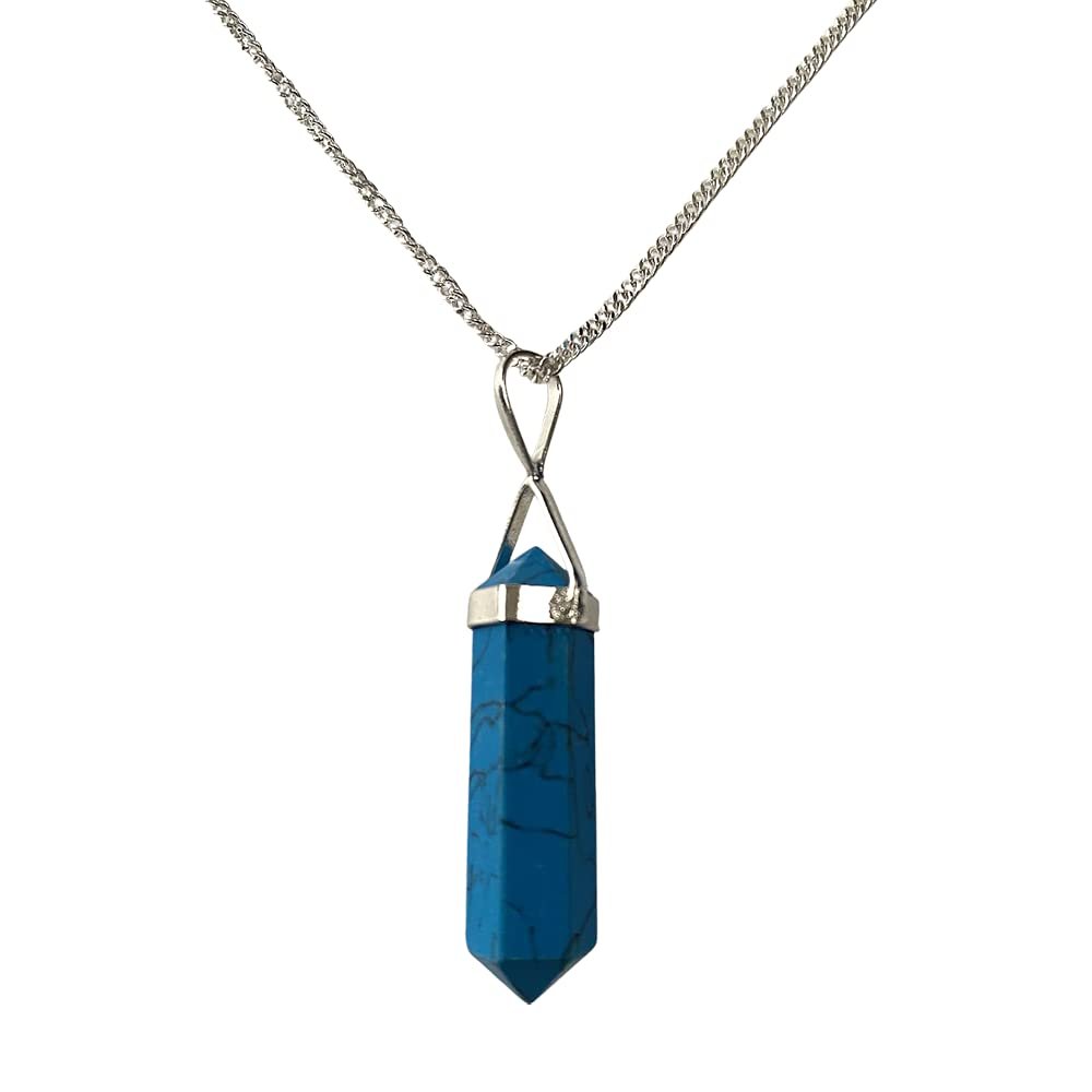 VIE Double Point Pencil Pendant, Silver Chain (Turquoise (Dyed Howlite))