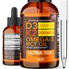 Vitamin D3 K2 Liquid Drops 5000 IU (4oz) Maximum Strength Vitamin D, K, MCT Oil & Omega 3 Bone, Heart, Joint, Muscle Support Supplement. Fast Absorption Formula. 4 in 1 Complex Formula Non-GMO view 1