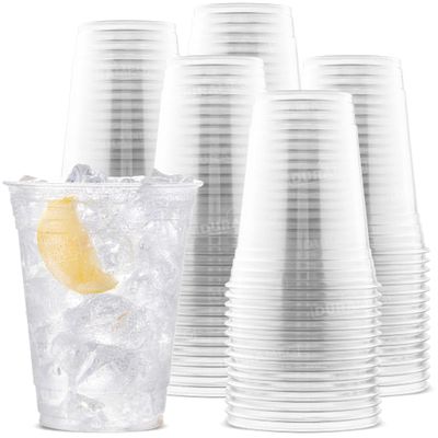 [100 Count 16 oz.] Plastic Cups - 16oz PET Plastic Cups - Crystal Clear Cups Disposable Party Cups - Disposable Travel ToGo Cups for Water, Beer, Booze, Smoothie Ice Coffee - Large Cold Drink Cups