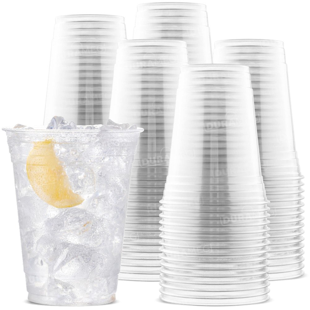 [100 Count 16 oz.] Plastic Cups - 16oz PET Plastic Cups - Crystal Clear Cups Disposable Party Cups - Disposable Travel ToGo Cups for Water, Beer, Booze, Smoothie Ice Coffee - Large Cold Drink Cups