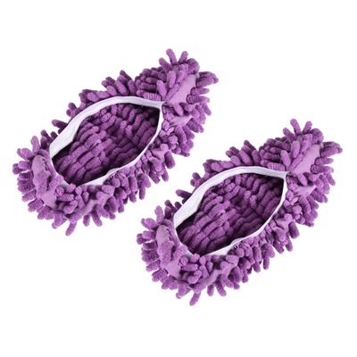MECCANIXITY Washable Cleaning Shoes Cover Multifunction Chenille Duster Mop Slippers Foot Socks for House Floor, Pack of 2 Purple