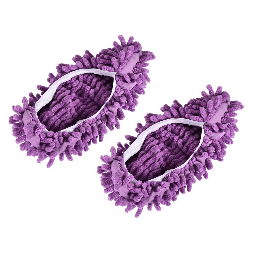 MECCANIXITY Washable Cleaning Shoes Cover Multifunction Chenille Duster Mop Slippers Foot Socks for House Floor, Pack of 2 Purple