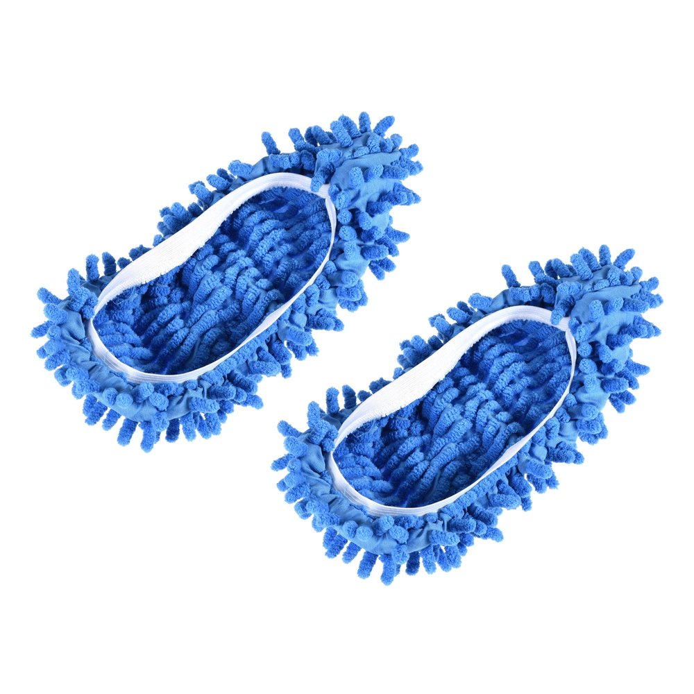 MECCANIXITY Washable Cleaning Shoes Cover Multifunction Chenille Duster Mop Slippers Foot Socks for House Floor, Pack of 2 Blue