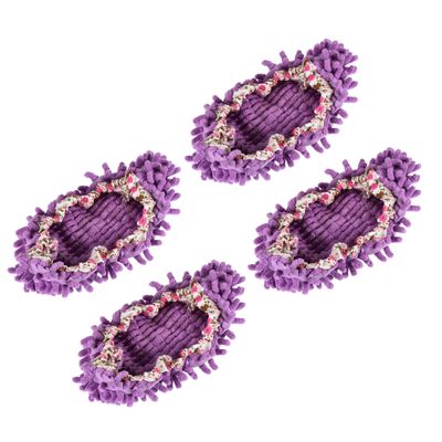 MECCANIXITY Washable Cleaning Shoes Cover Multifunction Chenille Microfiber Duster Mop Slippers Foot Socks Tools for House Floor, Pack of 4 Purple