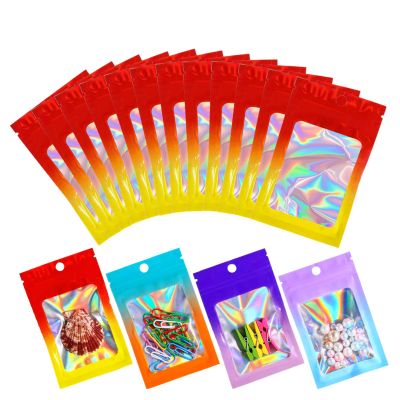 100 Pcs Holographic Bags Packaging,3.5x4.7 inch Smell Proof Mylar Resealable Mini Ziplock Pouch Bags for Small Business Makeup Jewlery Food Storage