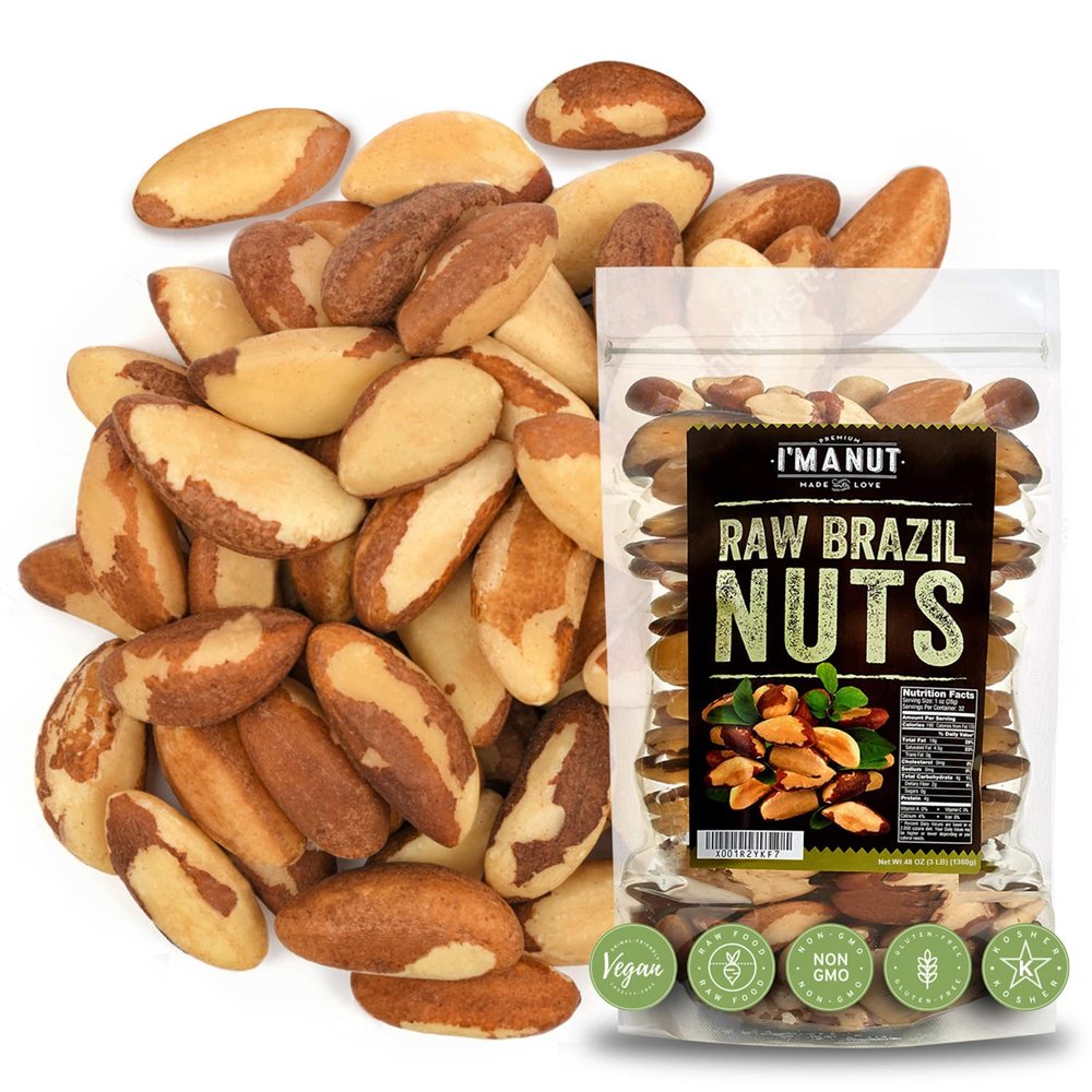 Premium Wild Harvested Raw Brazil Nuts, 3 lbs (48oz) - High Selenium, Batch Tested Peanut & Gluten Free, Non-GMO, Kosher, Resealable Bag