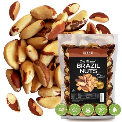 Premium Wild Harvested Dry Roasted Brazil Nuts with Sea Salt, 1 lb (16 oz) High Selenium, Batch Tested Peanut & Gluten Free, Non-GMO, Kosher, Resealable Bag