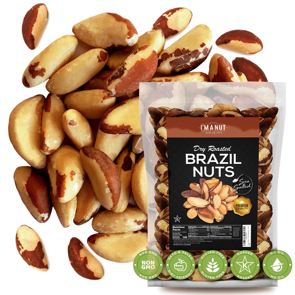 Premium Wild Harvested Dry Roasted Brazil Nuts with Sea Salt, 1 lb (16 oz) High Selenium, Batch Tested Peanut & Gluten Free, Non-GMO, Kosher, Resealable Bag