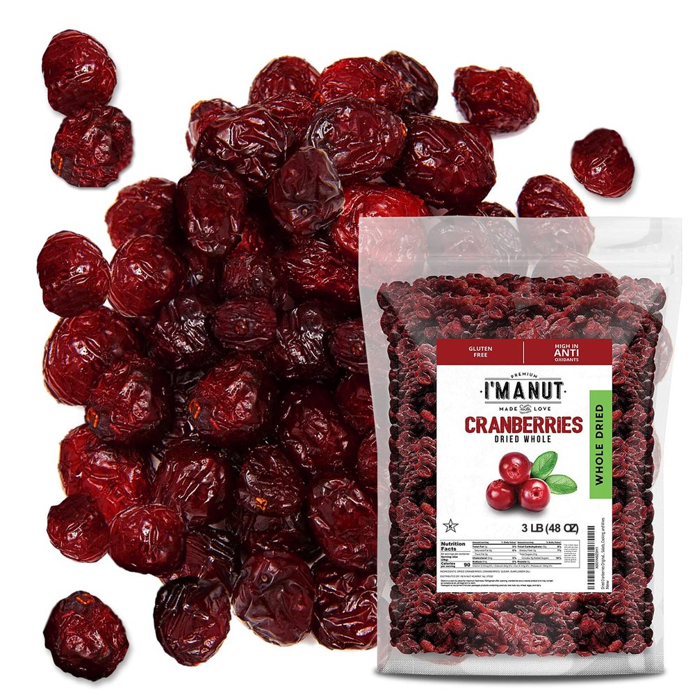 Dried Cranberries Original 3 Lbs(48 oz) Batch Tested Gluten & Peanut Free | Resealable Bag | High in Antioxidant | Great for Salads, Cooking and Mixes | Sweetened