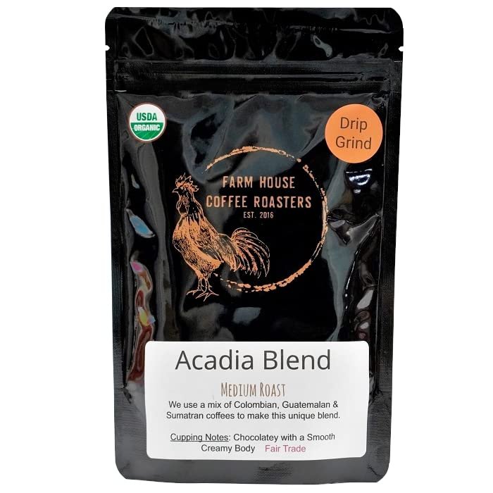 Farm House Coffee Roasters - 4oz, Acadia Blend, Medium Roast, Certified Organic, Small Batch, Made in Maine, 4 ounce