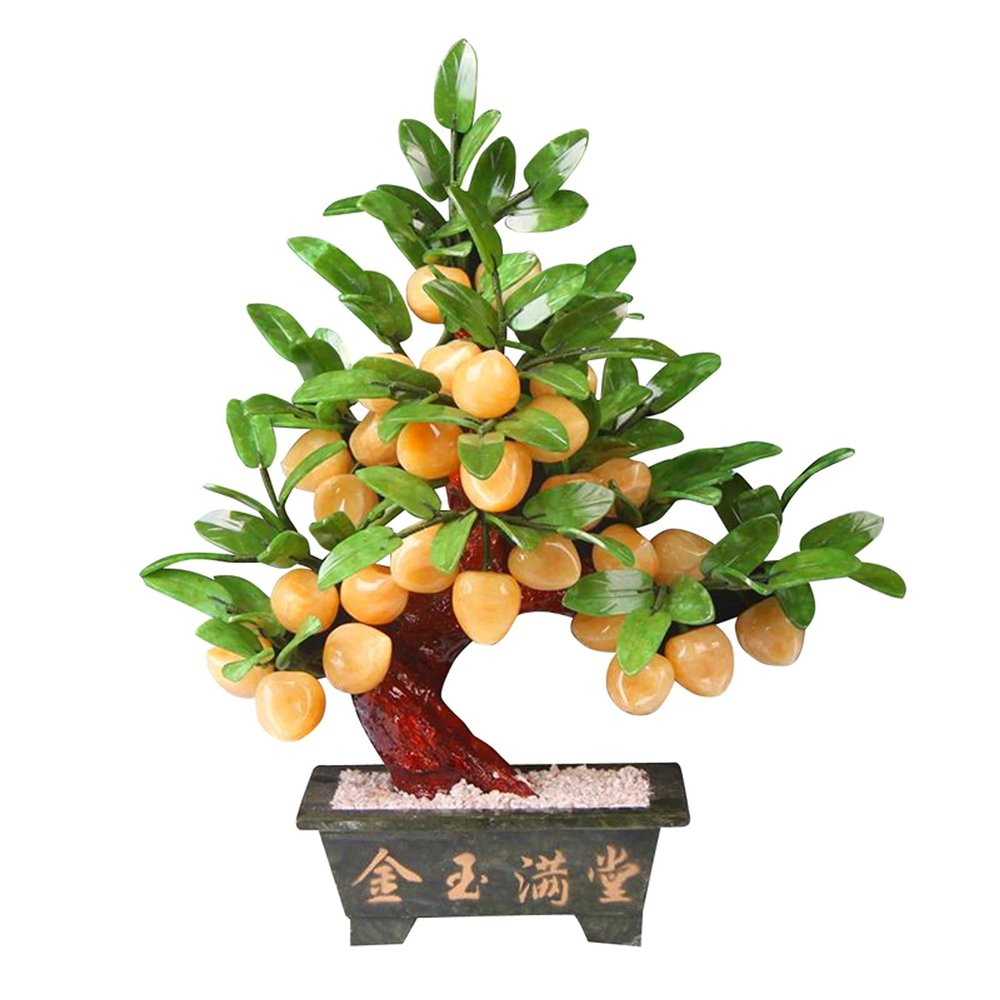 YUHUAWF Artificial Bonsai Bonsai Tree Fake Plants Topaz Jade Flat Peach Tree Artificial Jade Longevity Peach OrnamentsTree Decoration for Home Indoor/Outdoor for Home Office