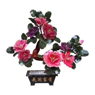 YUHUAWF Artificial Bonsai Feng Shui Lucky Tree Natural Jade Bonsai Jade Carving Flower Bonsai Ornaments for Tabletop Home Office Decoration (8 Peony Flowers) for Home Office