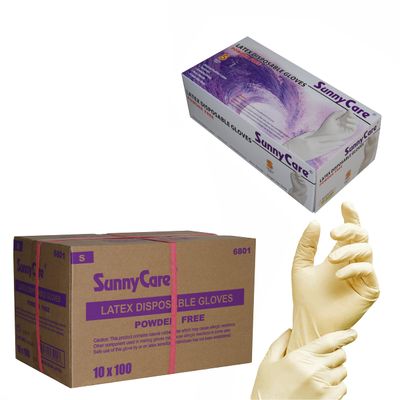 1000/cs SunnyCare 6801 Latex Disposable Gloves Powder Free -Size: Small 100pcs/box ; 10 Boxex/case