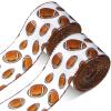2 Rolls 20 Yards Football Wired Ribbon 2 Inches Football Printed Wide Wired Edge Ribbon for DIY Crafts Wreath Bow Package Wrapping Supplies, White Brown Black view 1