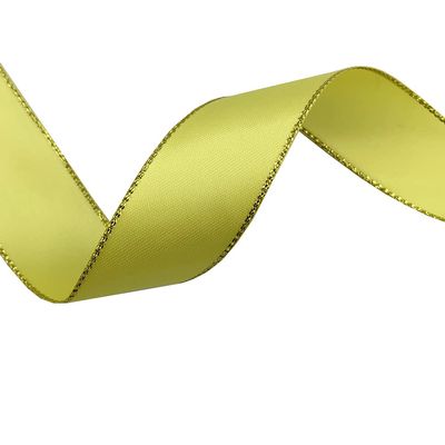 1 inch Wide Double Face Satin Ribbon with Gold Edges for DIY Gift Wrapping (Yellow)