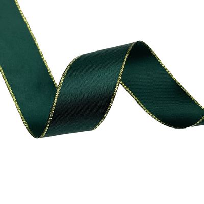 1 inch Wide Double Face Satin Ribbon with Gold Edges for DIY Gift Wrapping (Green)