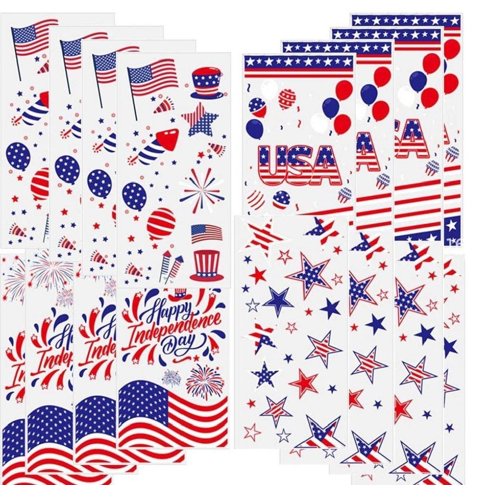 Ruluti 100pcs American Independence Day Party Cellophane Bags Plastic Clear Candy Gift Bags for Cookies Supplies