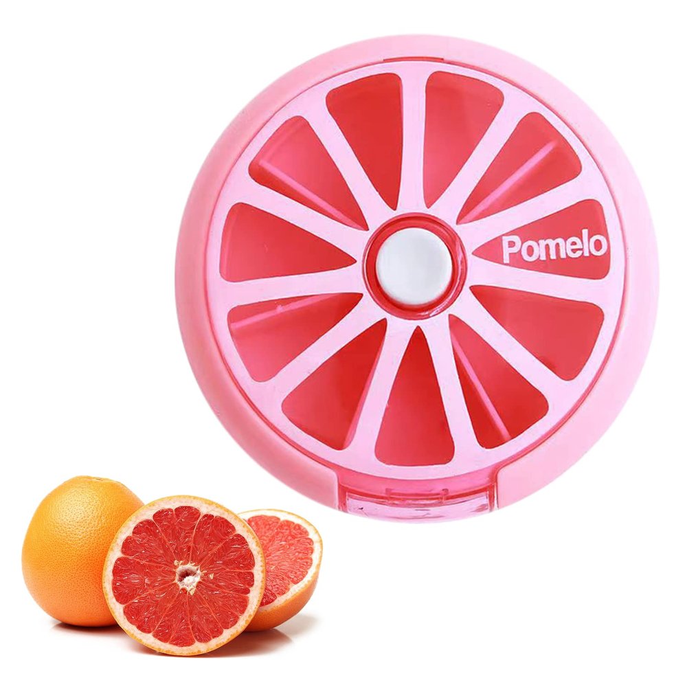Ranvi Portable Pocket Swivel Pill Box 7 Days Weekly Pills Vitamin Small Jewelry Container Storage Dispenser, Cute Fruit Style(Pink)