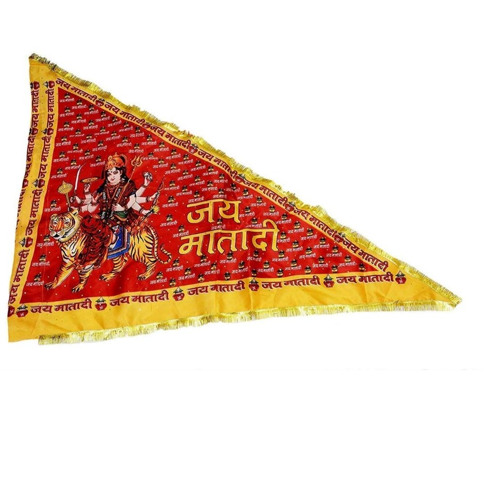 Red and Yellow Large Pooja Cloth Decorative Jhanda (Standard Size, Red Colour) jhanda MATA ji
