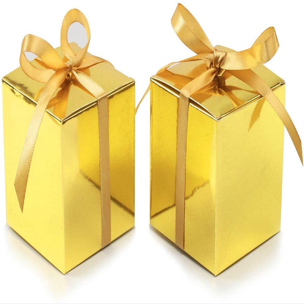 COTOPHER 25pcs Wedding Favor Boxes, Paper Gift Boxes 3x3x3 Inches Small Gift Boxes with Ribbons Small Boxes for Gifts, Crafting, Cupcake, Candy, Bridesmaid Proposal Boxes