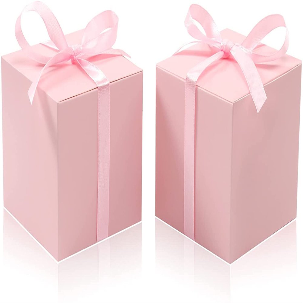 COTOPHER 60pcs Wedding Favor Boxes, Paper Gift Boxes 3x3x3 Inches Small Gift Boxes with Ribbons Small Boxes for Gifts, Crafting, Cupcake, Candy, Bridesmaid Proposal Boxes