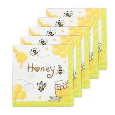 Dulousia Bumble Bee Party Napkins, Disposable Yellow Bee Honeycomb Paper Dinner Napkins for Baby Gender Reveal, Happy Bee Day, Summer Picnic, Bee Birthday, Baby Shower, Unfolded 13x13in, 40 Count