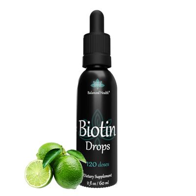 Balanced Health Biotin Drops - 120 Servings, 2oz, Lemon Flavor, Promote Healthy Hair Skin and Nails
