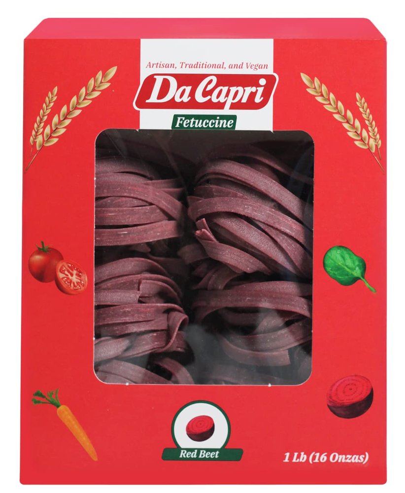 Da Capri Red Beet Fettuccine (Pack Of 2) | Artisanal Homemade Pasta | 16 Oz Vegan & Healthy | 100% Natural & Plant-Based | Easy to make & Fast Cooking
