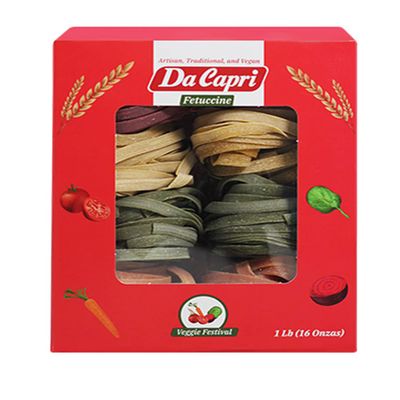 Da Capri Veggie Festival Fettuccine (Pack Of 2) | Artisanal Homemade Pasta | 16 Oz Vegan & Healthy | 100% Natural & Plant-Based | Easy to make & Fast Cooking