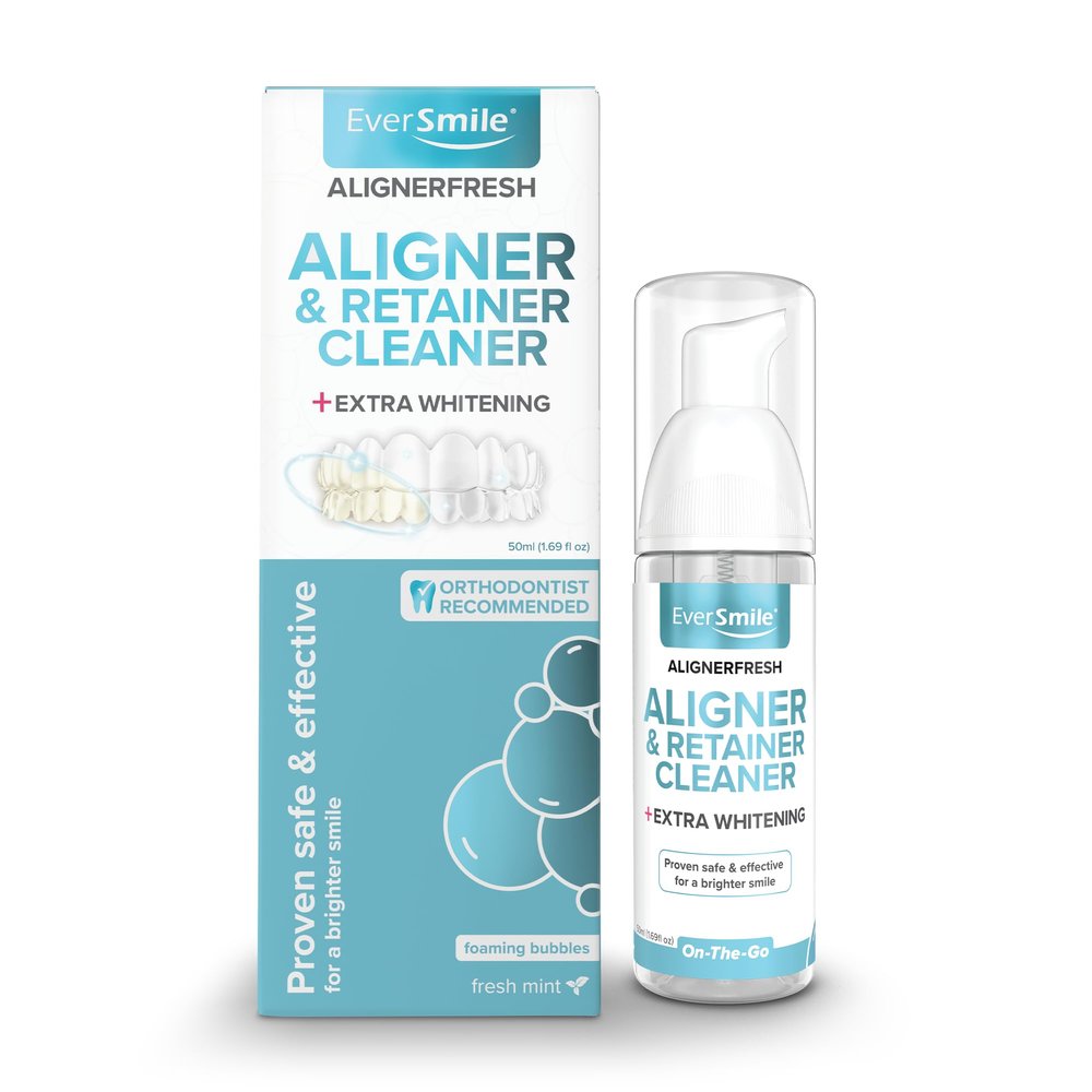 EverSmile AlignerFresh Extra Whitening Foam Cleaner Compatible with All Clear Aligners and Retainers Eliminates Bacteria, Whitens Teeth, Fights Bad Breath 50ml (1 Pack)