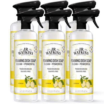 J.R. Watkins Trigger Spray Foaming Dish Soap, Crafted Clean & Cruelty Free, Lemon, 16 fl oz, 6 Pack