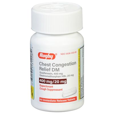 Rugby Chest Congestion Relief DM - Guaifenesin 400mg - Dextromethorphan HBr 20mg - Expectorant Cough Suppressant - 60 Immediate Release Tablets (1 Pack)
