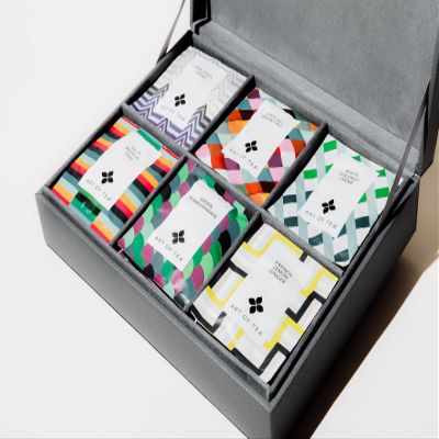 Art Of Tea | 6 Section Leatherette with Assorted Tea bags | Tea Assortment Gift Box
