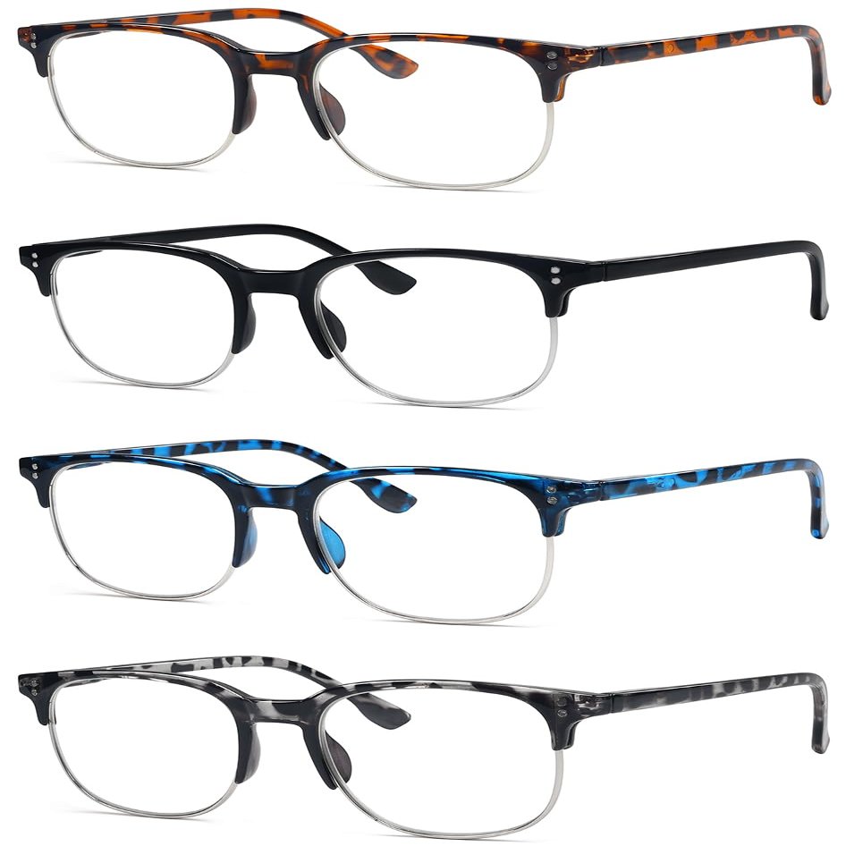 Eyekepper Reading Glasses Women Men 4-Pack Design Semi-rim Readers Eyeglasses