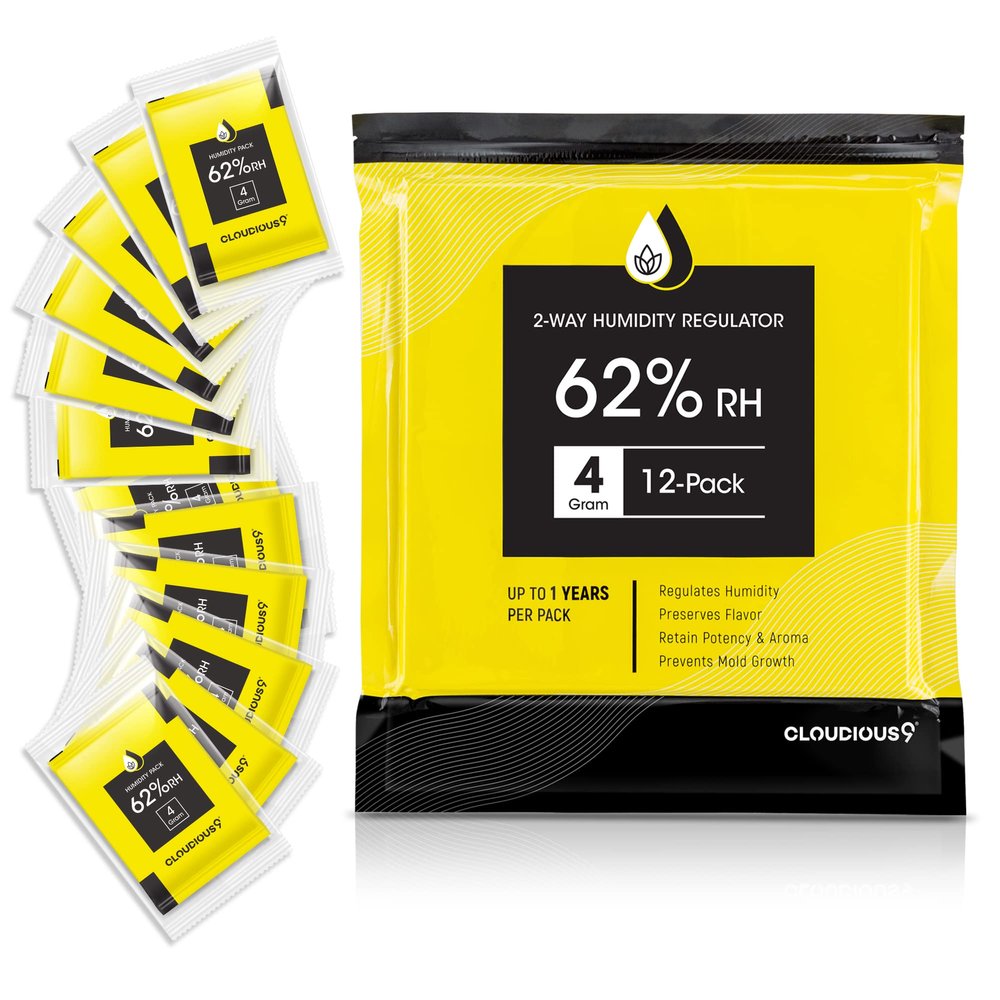Cloudious9-62% 2-Way Humidity Pack Regulator 4 Gram - 12 Count 4 Gram Pack for Humidors Herb Flower - Individually Sealed Bag  Solution for Convenient Humidification